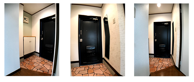 アクセントクロスやキレイな色合いに塗装して色柄を取り入れた事例の写真。作業後の状態